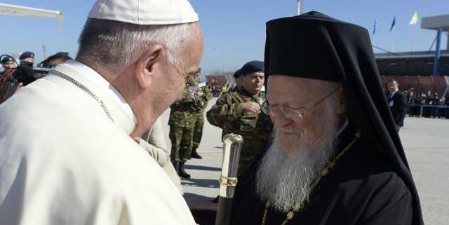Pope Francis and Patriarch Bartholomew in Greece - April 16th, 2016. Photo credit: L'Osservatore Romano